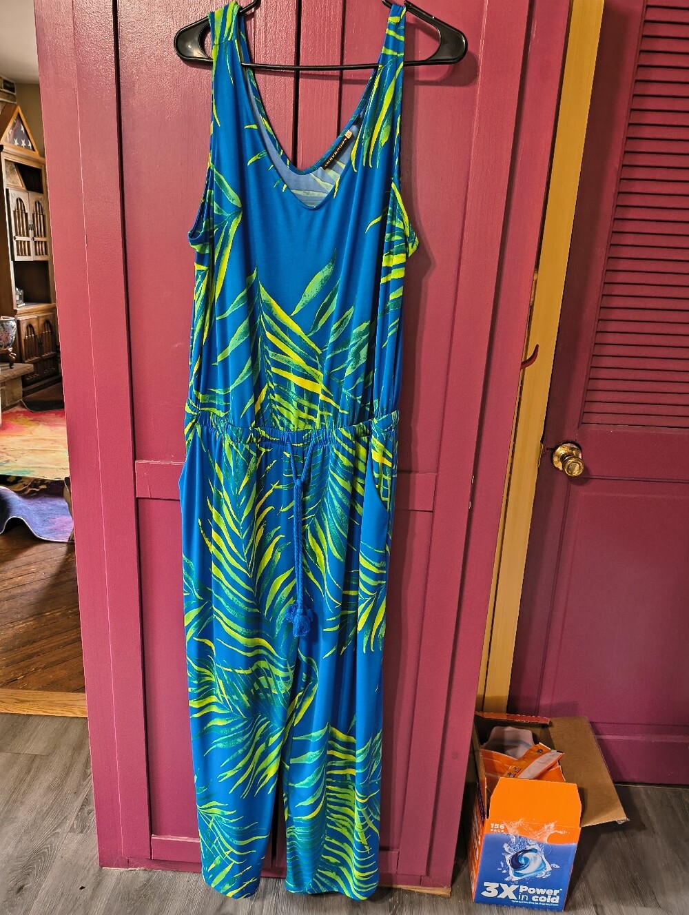 Tropical Blue & Lime Palm Print jumpsuit by Ambernoon II size x large vg conditi